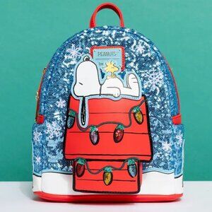 Loungefly Peanuts Holiday & Snow Sequins Mini Backpack Snoopy NWT